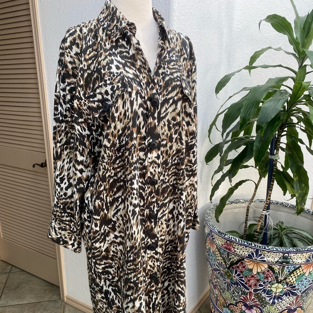 ZARA Leopard Print‎ Shirt Dress Small - Picture 4 of 11
